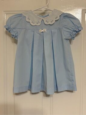 Vintage, 1990s, Peaches 'n Cream Beautiful Blue Pleated Dress w/Embroidery 6-9M